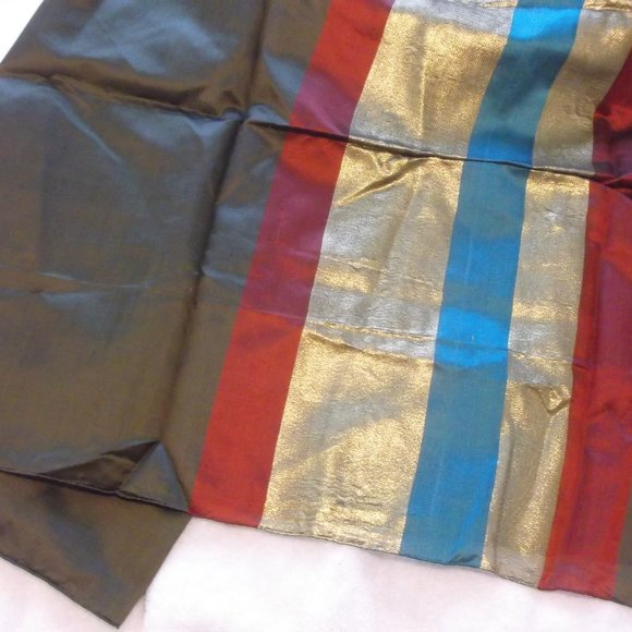 Brown Metallic Striped Scarf Semi Sheer 23 by 80 - Picture 2 of 4